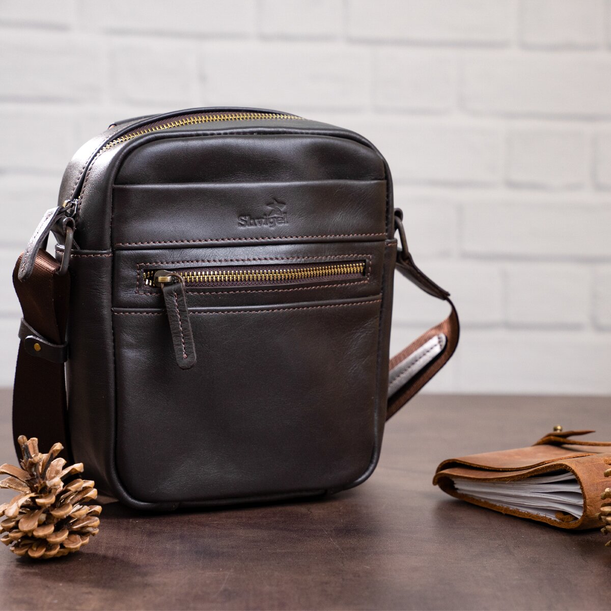 Leather Men's Bag SHVIGEL 11089 Brown Genuine Leather Made in Ukraine