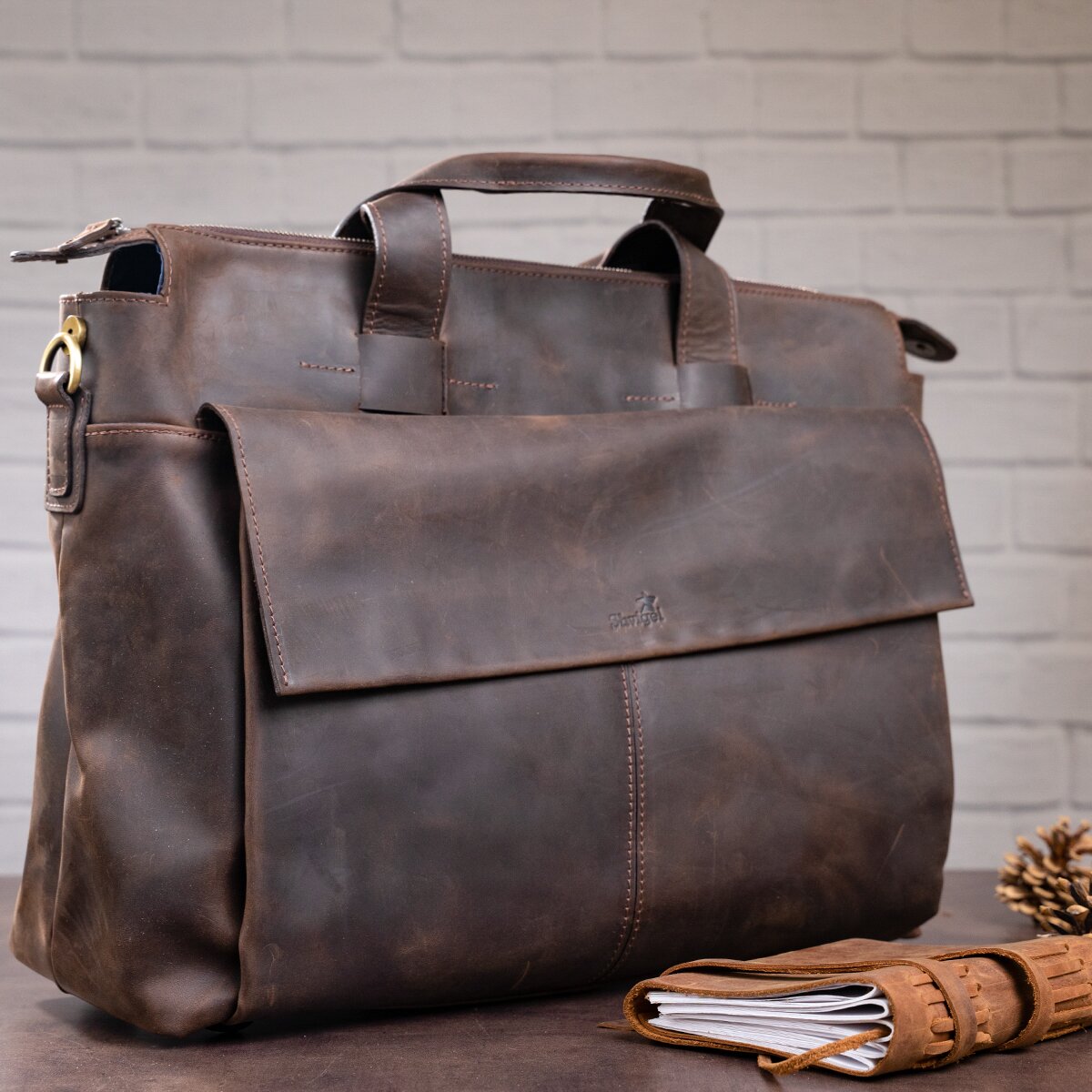 Large Men's Leather Bag SHVIGEL 11119 Brown Stylish Natural Leather Design