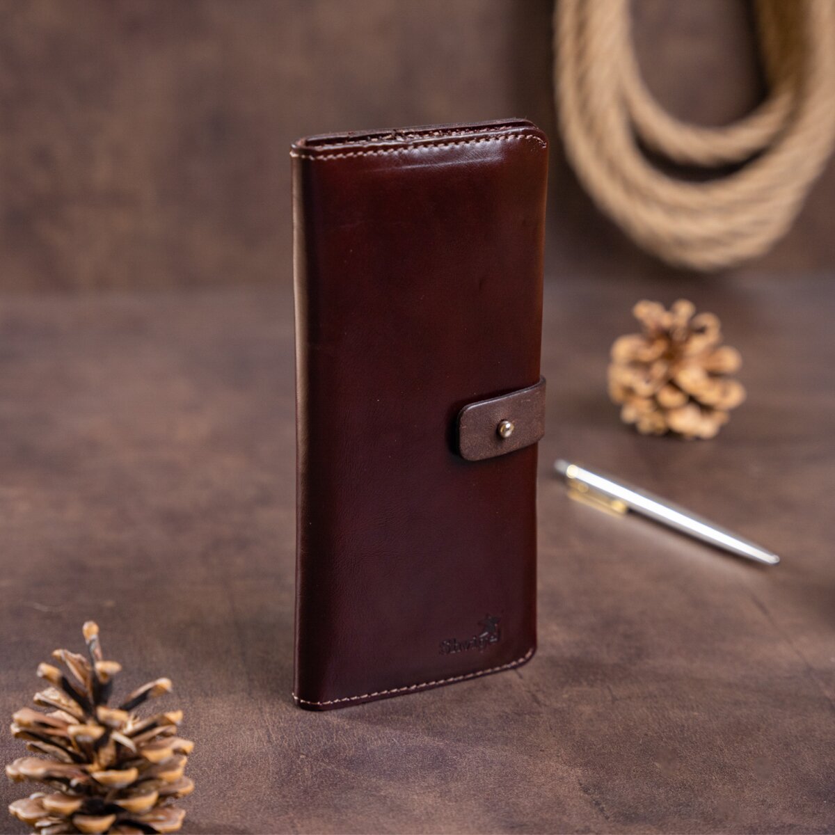 Vertical Wallet SHVIGEL 16202 Brown Genuine Leather Made in Ukraine