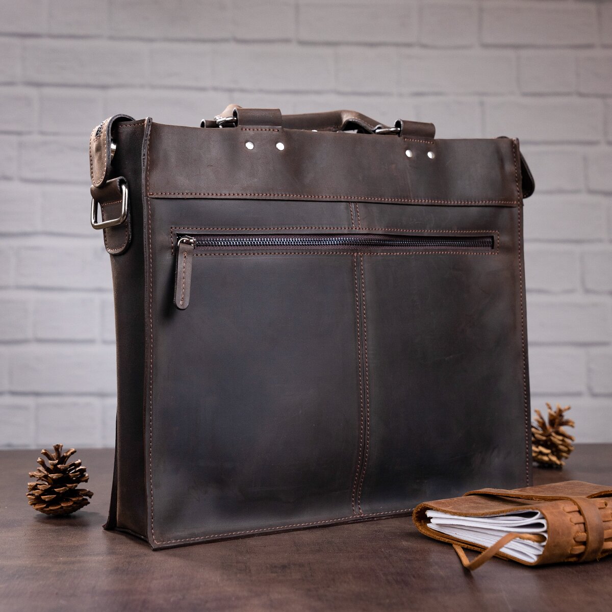 Leather Laptop Bag SHVIGEL 11109 Brown Natural Leather, Made in Ukraine