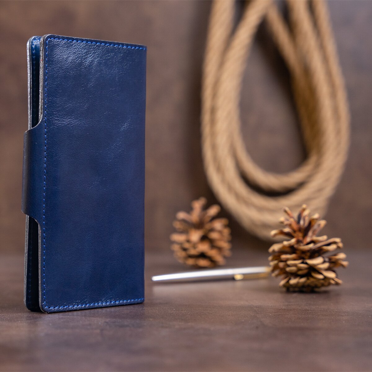 Unisex Leather Wallet SHVIGEL 16170 Blue Alcor with Buttons - Genuine Leather from Ukraine