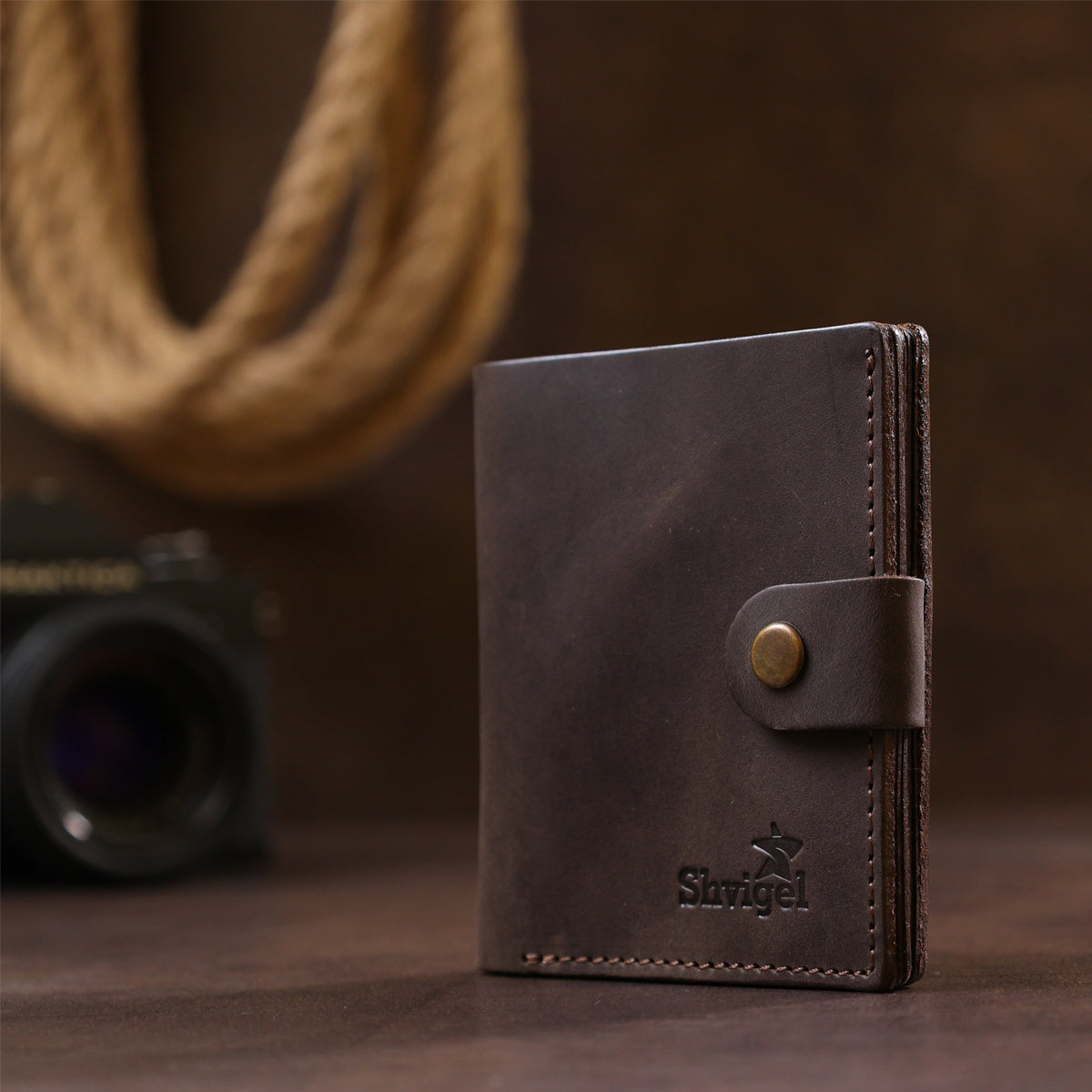 Leather Men's Wallet SHVIGEL 16475 Brown Premium Natural Leather - Ukrainian Craftsmanship