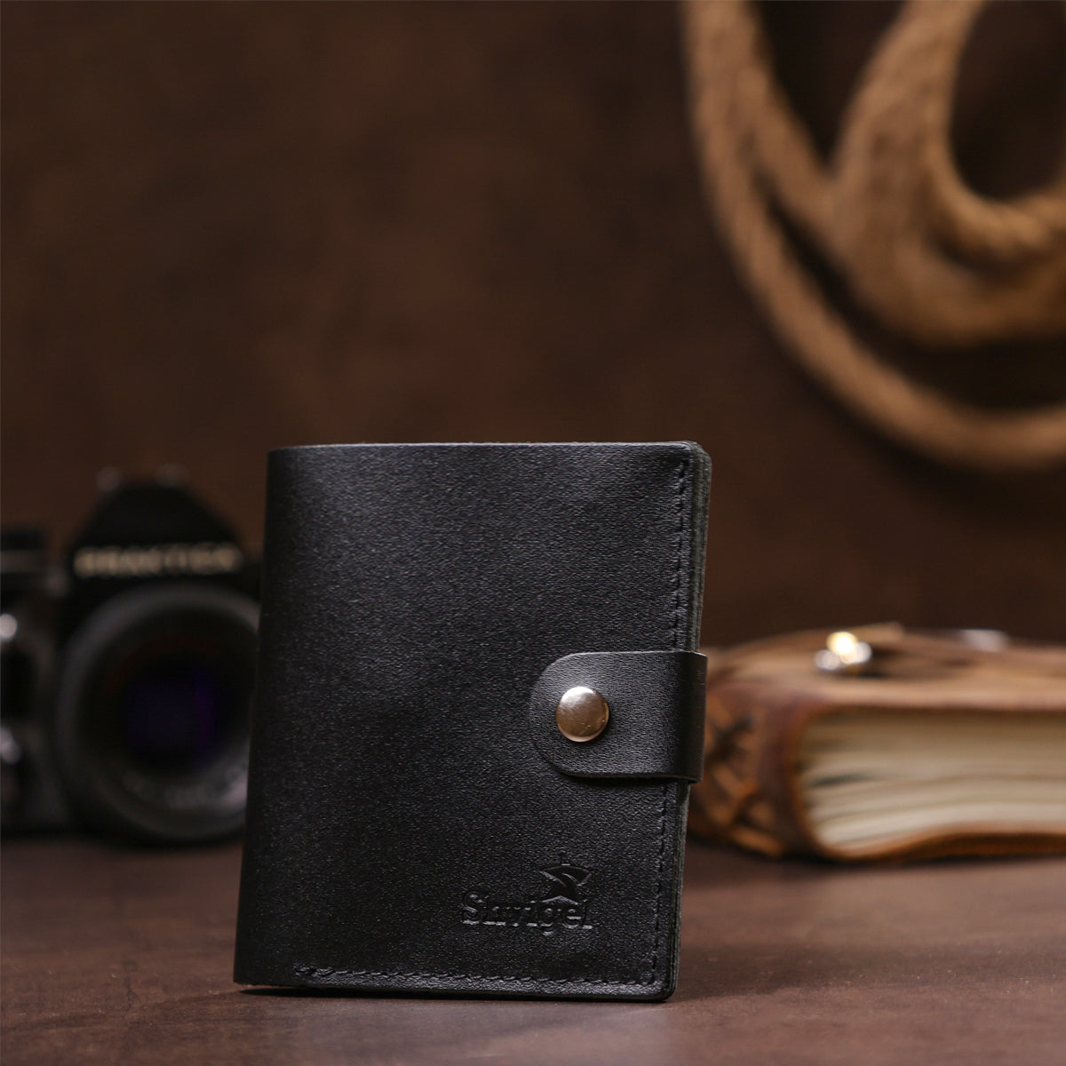 Vertical Men's Leather Wallet with Coin Pocket SHVIGEL 16221 Black - Genuine Leather from Ukraine