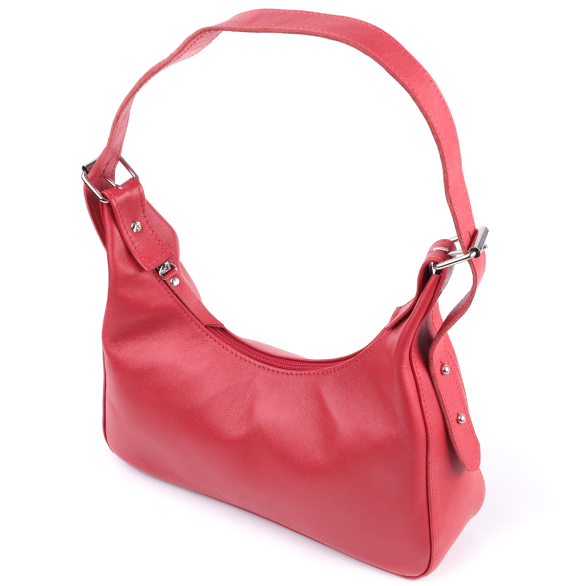 Bright Leather Baguette Bag with Adjustable Strap SHVIGEL 22832 Red, Made in Ukraine