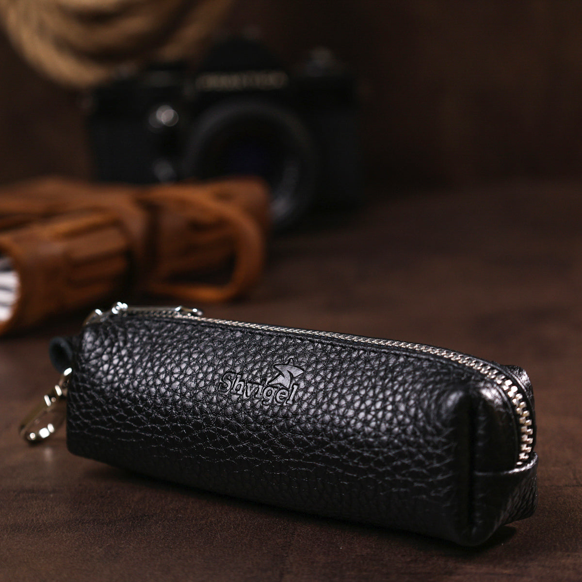 Unisex Leather Key Holder SHVIGEL 16536 Black Made from Natural Leather for Keys