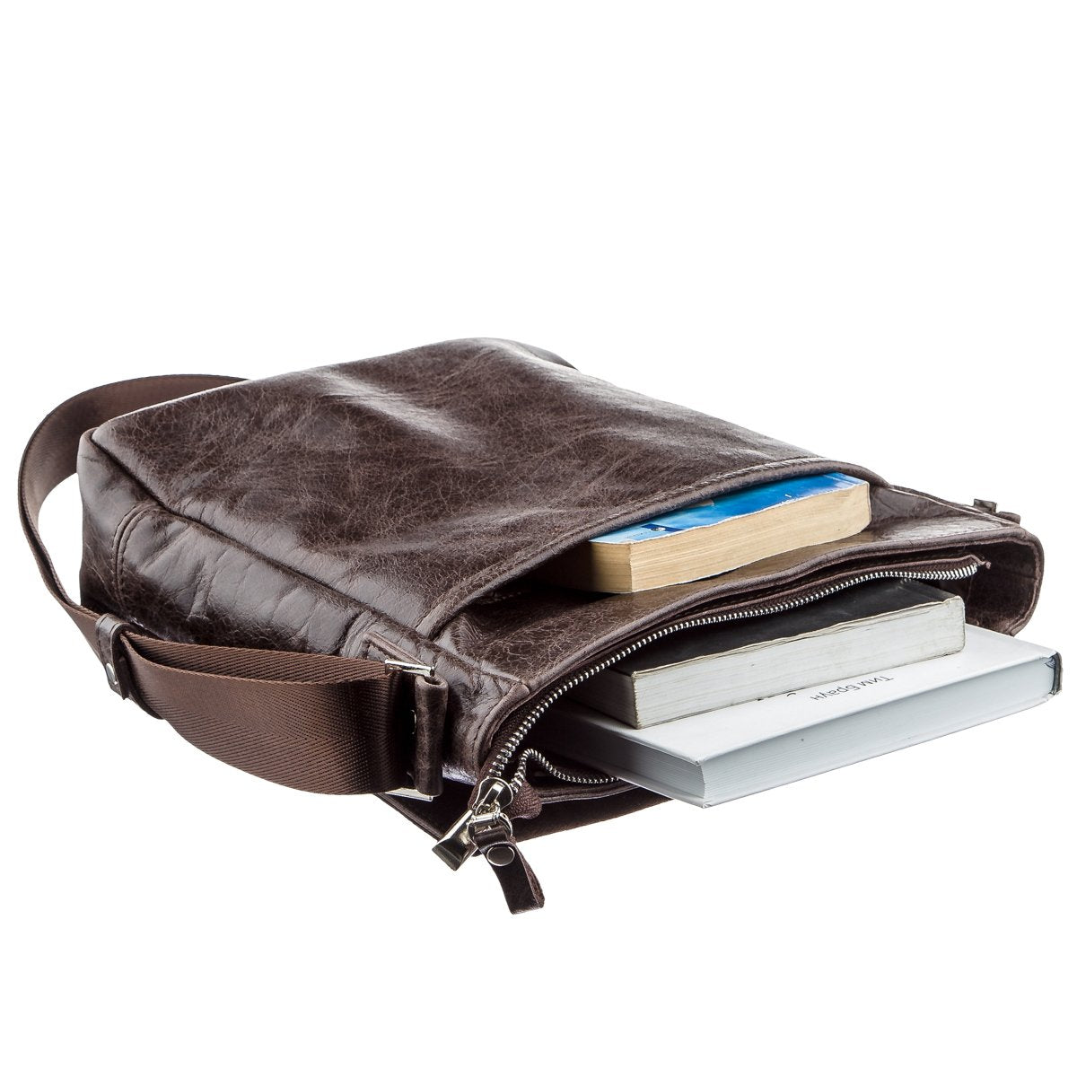 Leather Messenger Bag SHVIGEL 00795 Brown Natural Leather Handmade in Ukraine