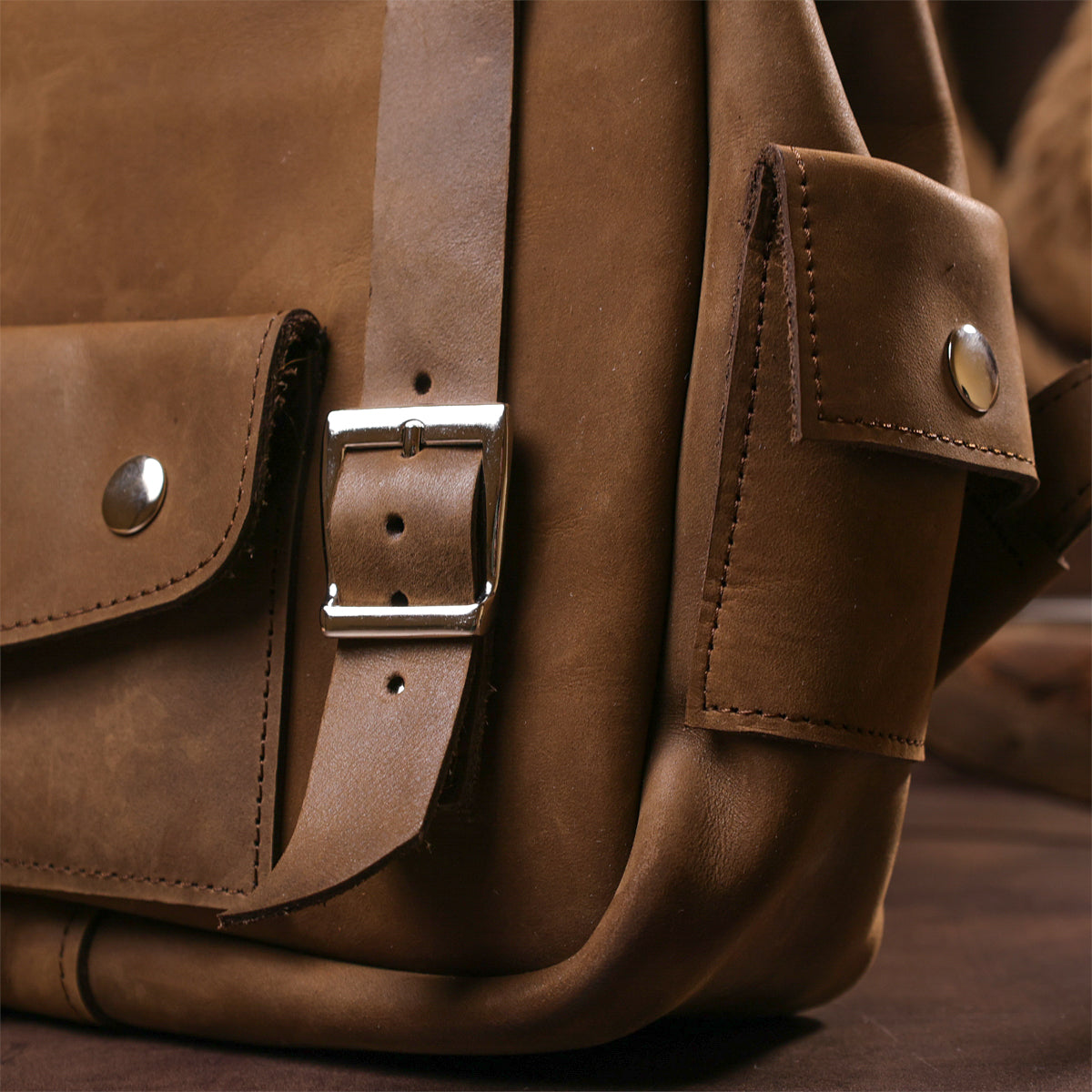 Unisex Crazy Horse Leather Backpack by SHVIGEL Model 13948 in Brown – Made in Ukraine, Natural Leather