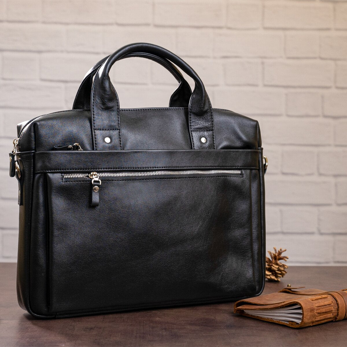 Laptop Bag SHVIGEL 11036 Black Genuine Leather Suitable for Daily Use