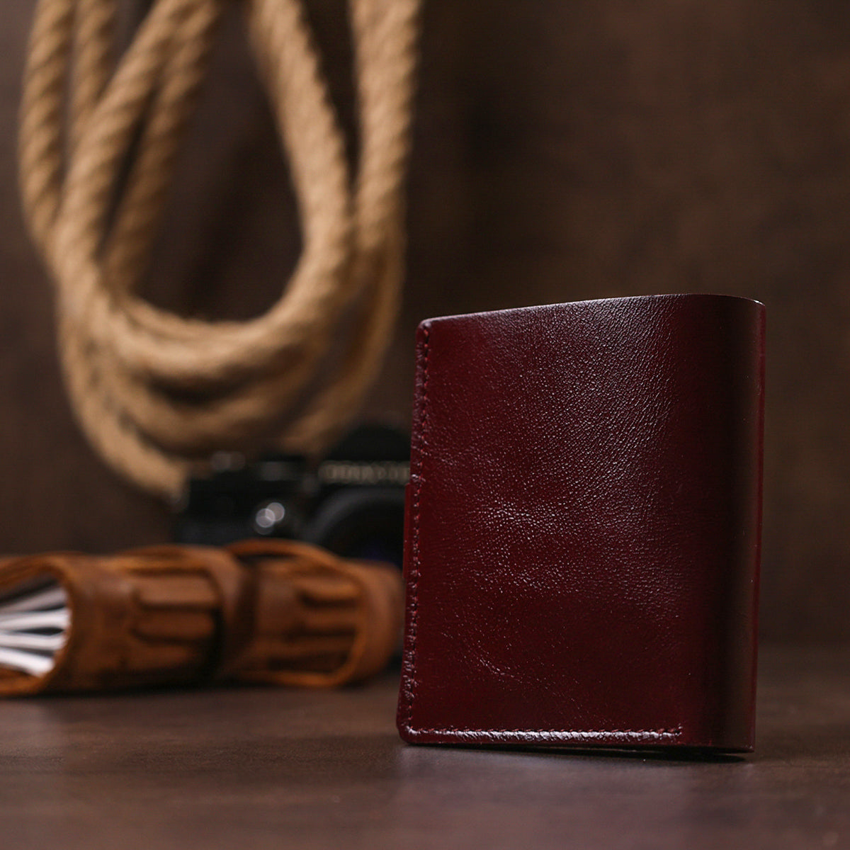 Classic Leather Wallet SHVIGEL 16505 Burgundy Natural Leather Made in Ukraine