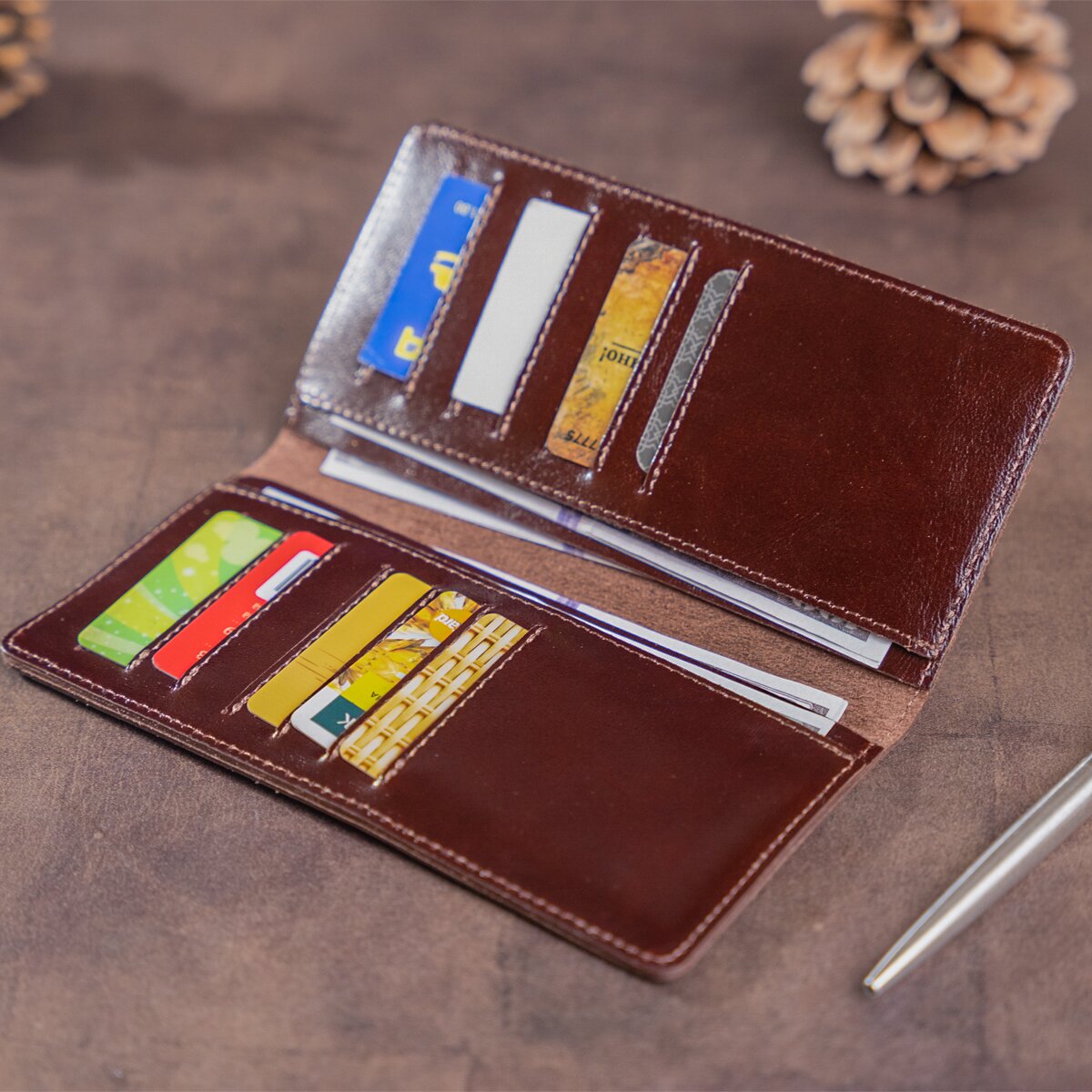 High-Quality SHVIGEL Leather Wallet 16153, Made from Natural Leather, Brown Color