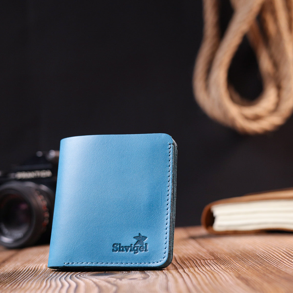Vintage Leather Wallet SHVIGEL 16605 Blue Natural Leather Made in Ukraine