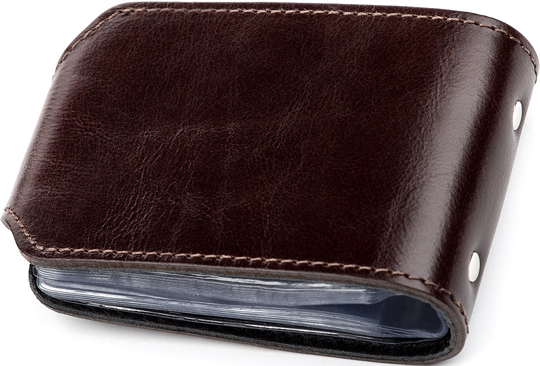 Horizontal Business Card Holder SHVIGEL 13914 Leather Brown Natural Skin Ideal for Visiting Cards