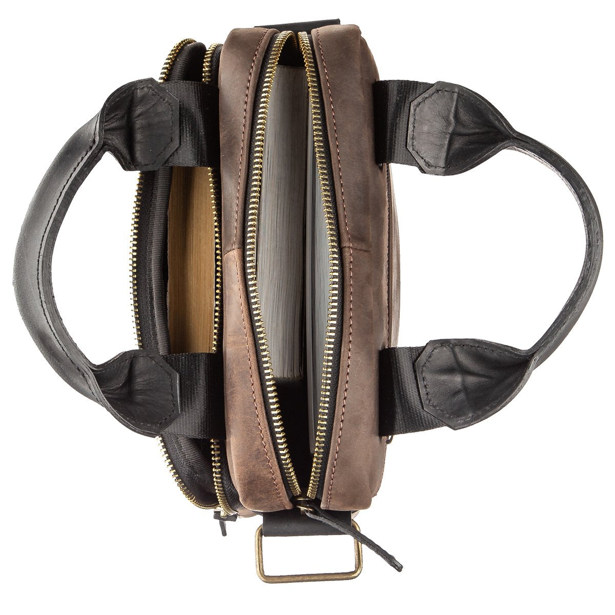 Men's Vintage Leather Bag SHVIGEL 11182 Brown and Black Combination, Ukraine Made