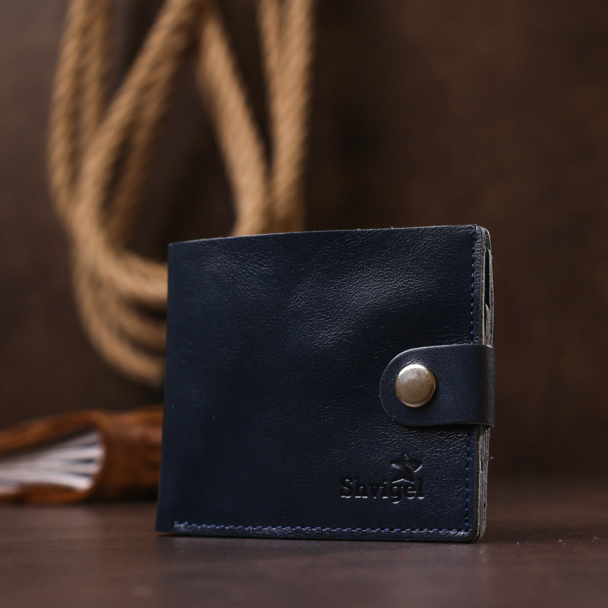 Compact Leather Wallet SHVIGEL 16444 Blue Natural Leather Made in Ukraine