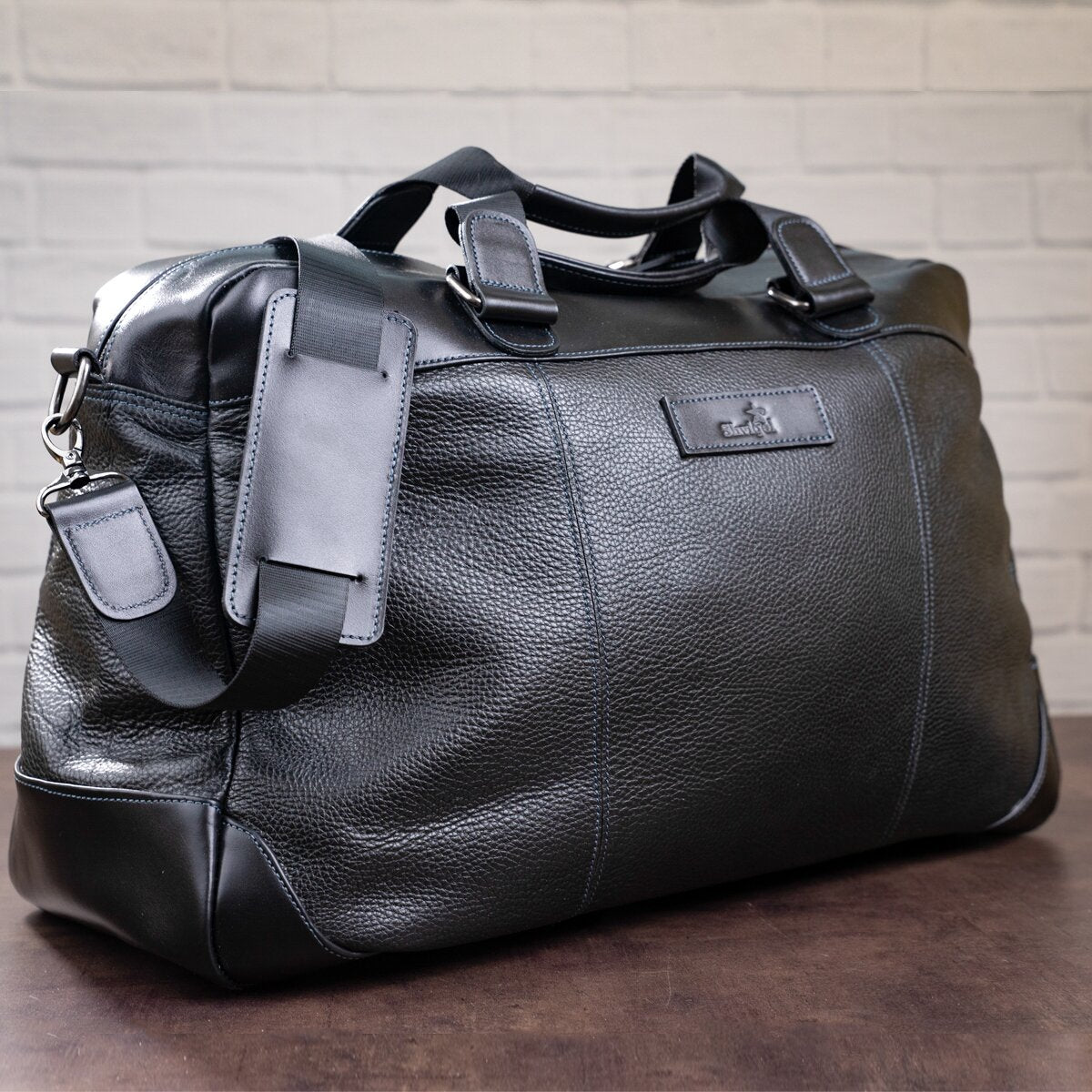 Travel Bag SHVIGEL 11120 Genuine Black Leather from Ukraine with Durable Design