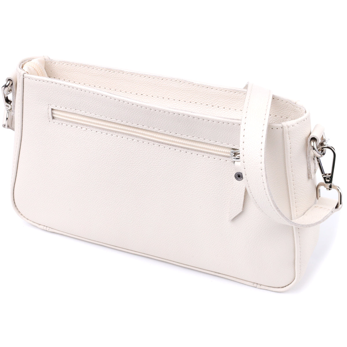 Baguette Bag SHVIGEL 22835 Beige with Chain and Removable Strap Made of Genuine Leather