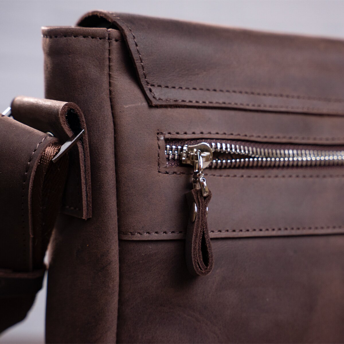 Leather Messenger Bag SHVIGEL 00884 Brown Natural Leather Made in Ukraine