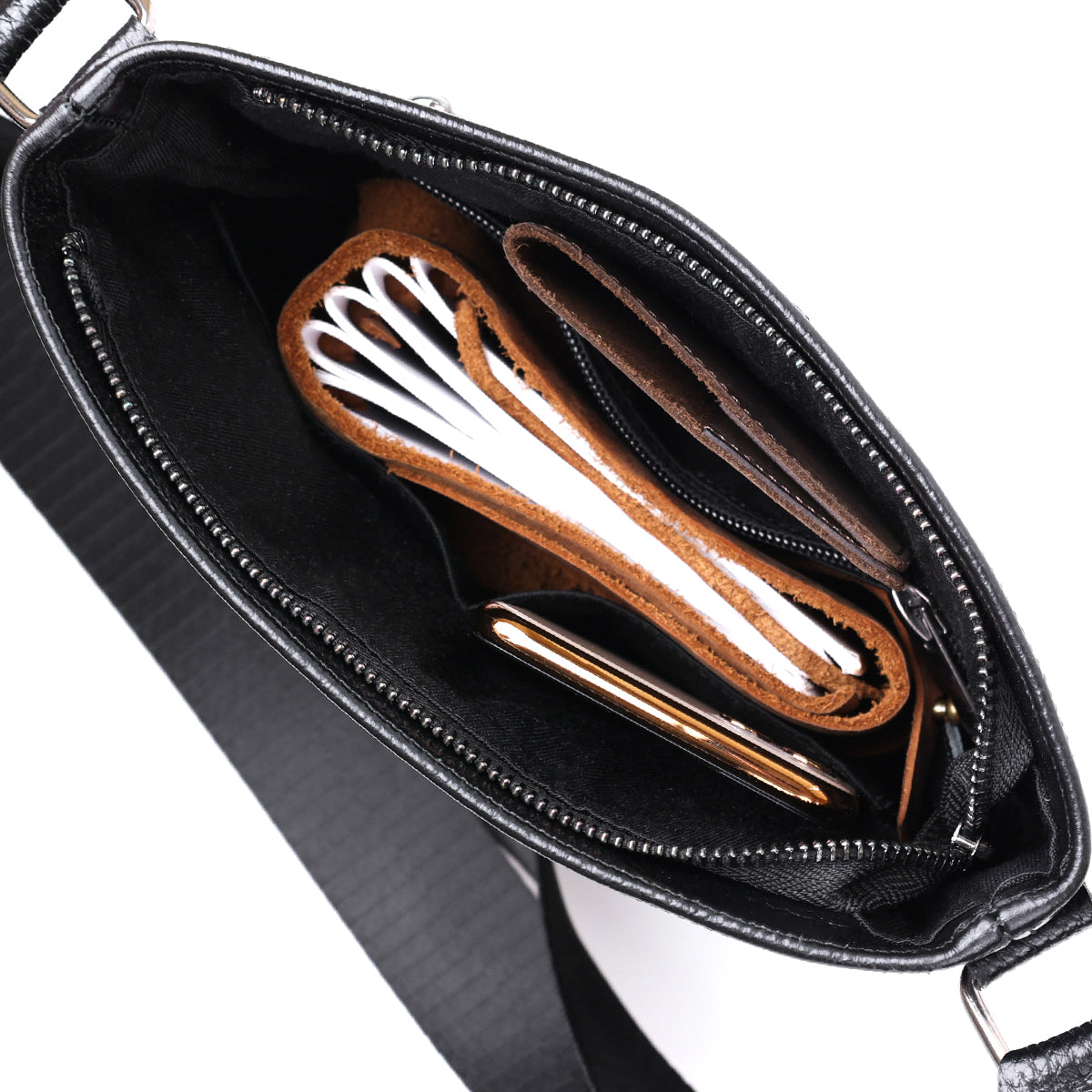 Leather Crossbody Bag SHVIGEL 11603 Black, Durable Natural Leather, Made in Ukraine