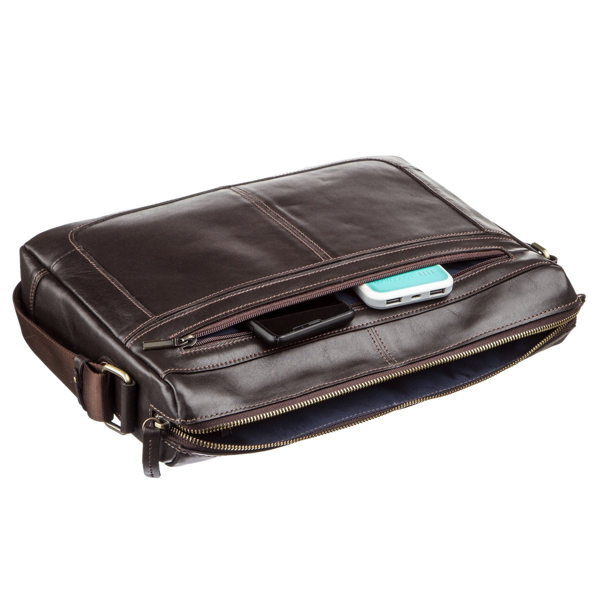 Leather Business Men's Shoulder Bag SHVIGEL 11251 Brown Genuine Leather Material