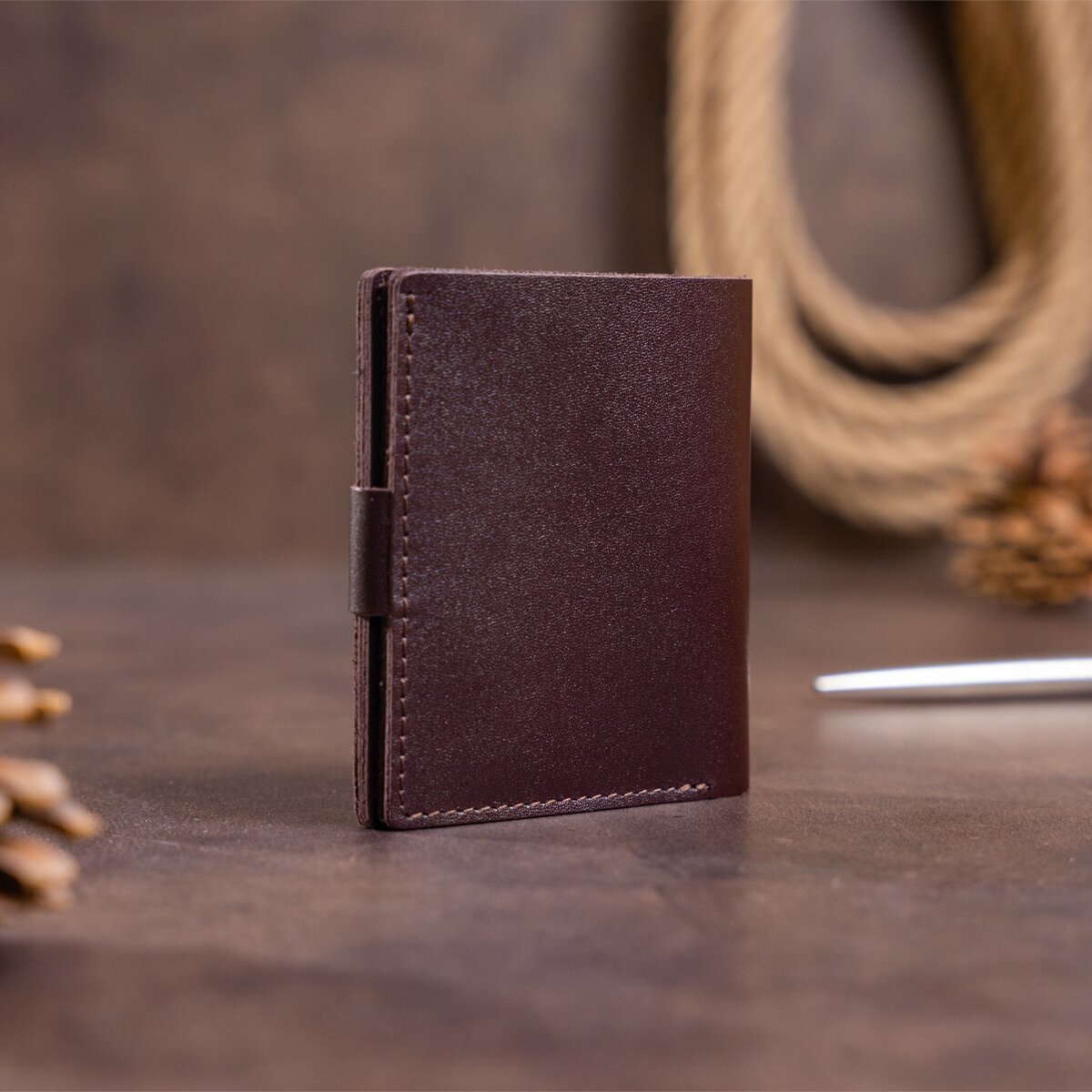 Vertical Men's Leather Wallet SHVIGEL 16222 Brown Natural Leather Handmade