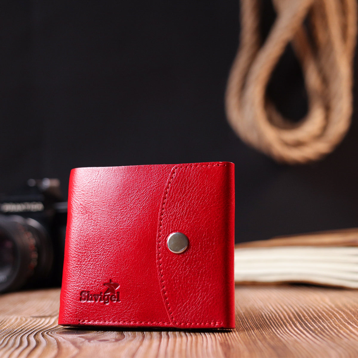 Leather Wallet for Women SHVIGEL 16618 Red Compact Design, Genuine Leather Material
