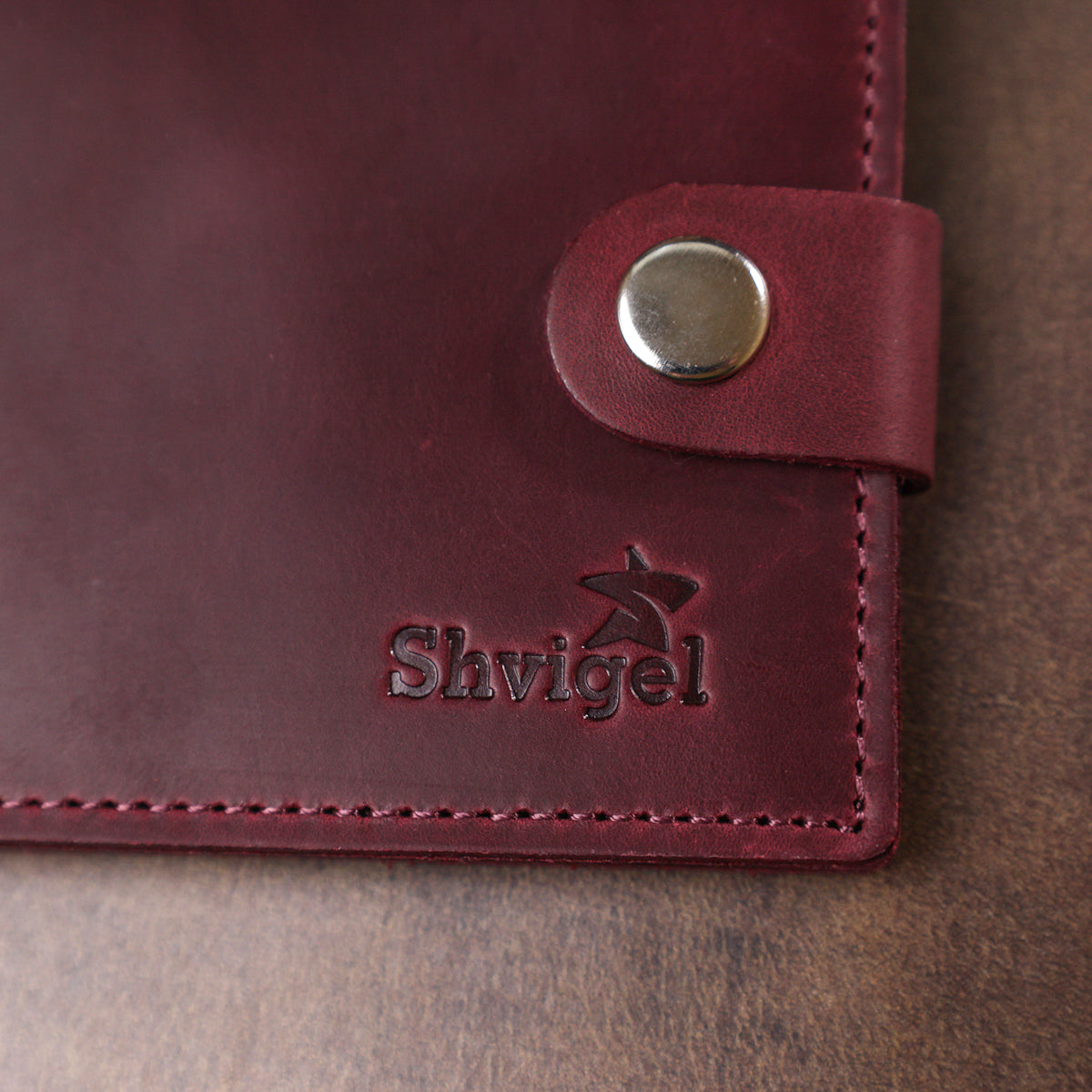 Leather Vintage Wallet SHVIGEL 16436 Burgundy | Natural Leather, Ukraine Made
