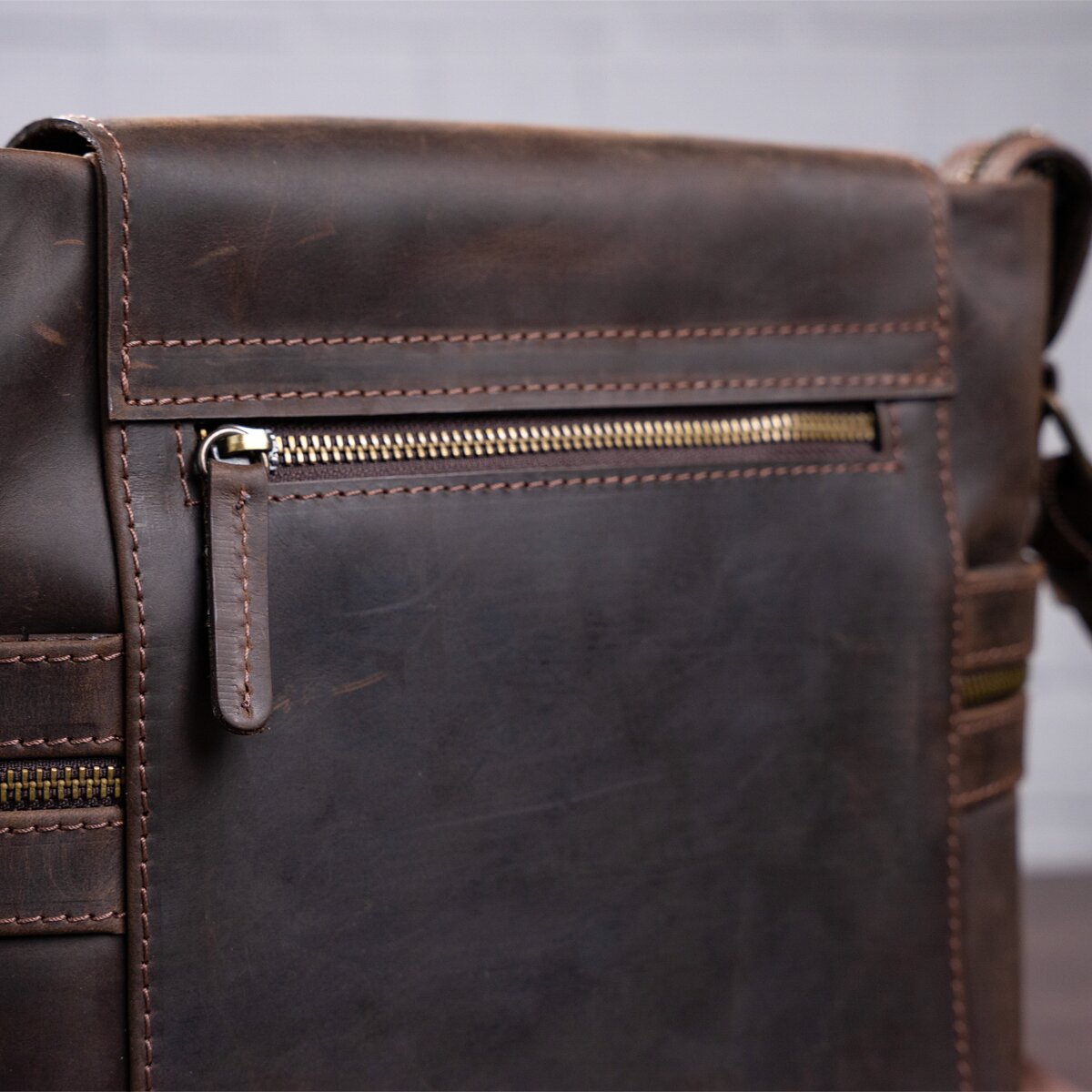 Men's Leather Bag SHVIGEL 11097 Brown Genuine Leather Made in Ukraine
