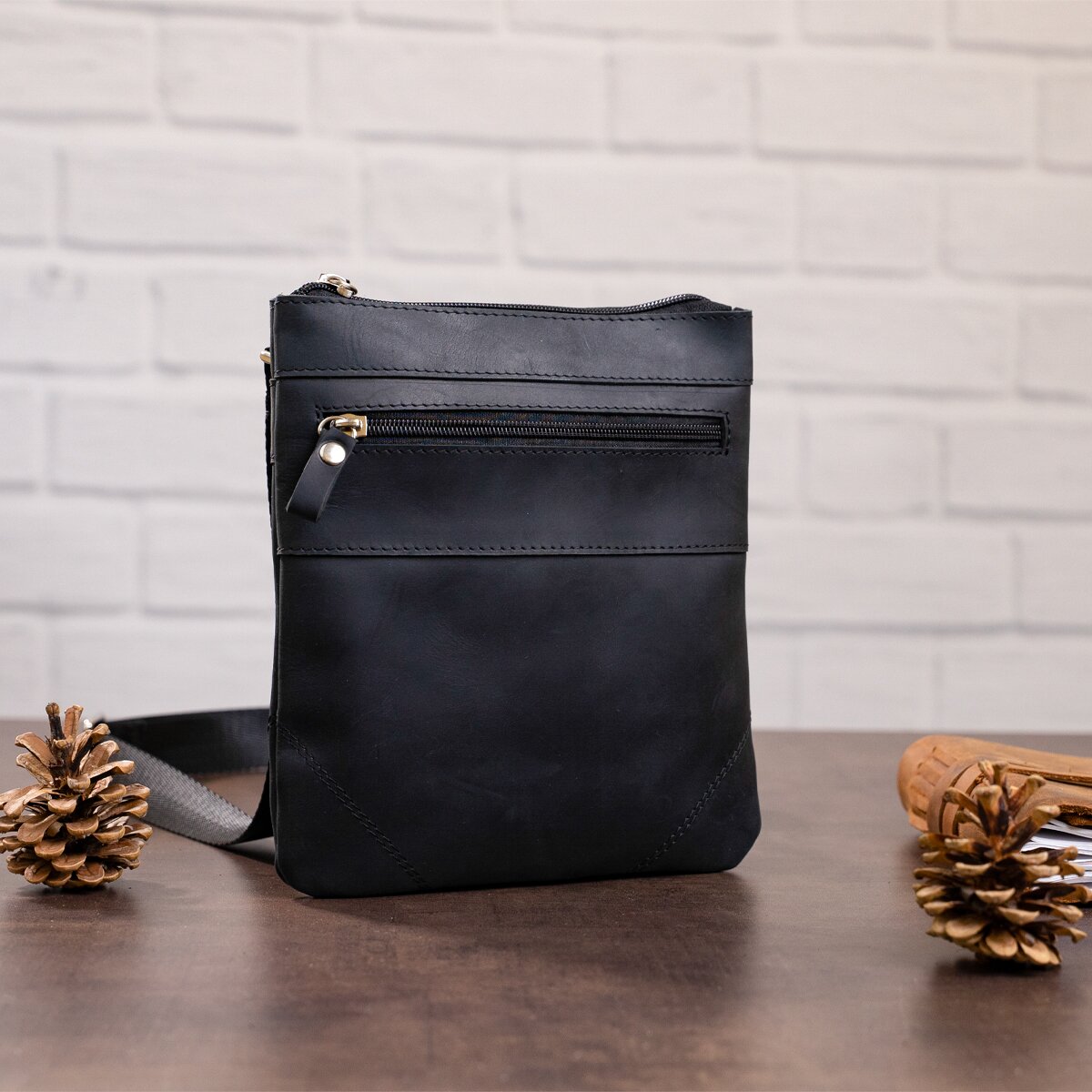 Leather Bag SHVIGEL 11024 Black Genuine Leather Handmade from Ukraine