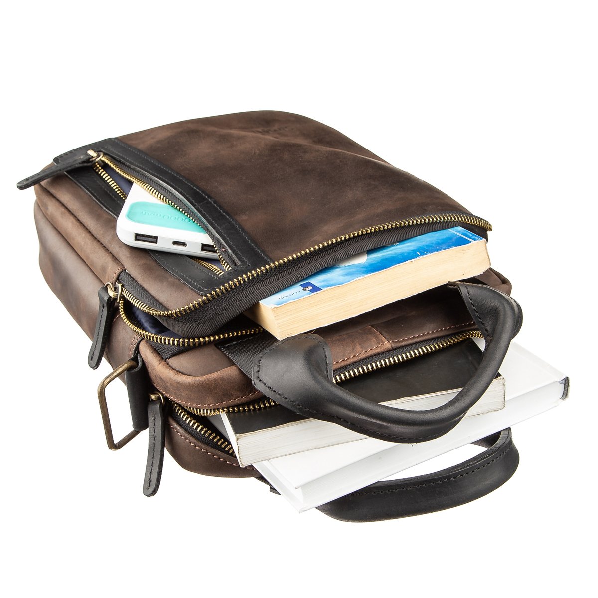 Men's Vintage Leather Bag SHVIGEL 11182 Brown and Black Combination, Ukraine Made