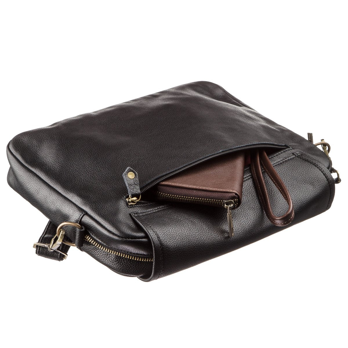 Men's Leather Shoulder Bag SHVIGEL 19116 Black Natural Leather Handmade