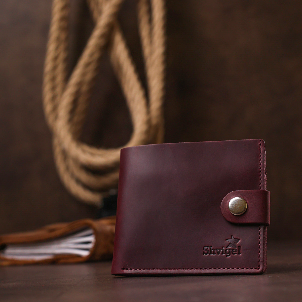 Leather Vintage Wallet SHVIGEL 16436 Burgundy | Natural Leather, Ukraine Made