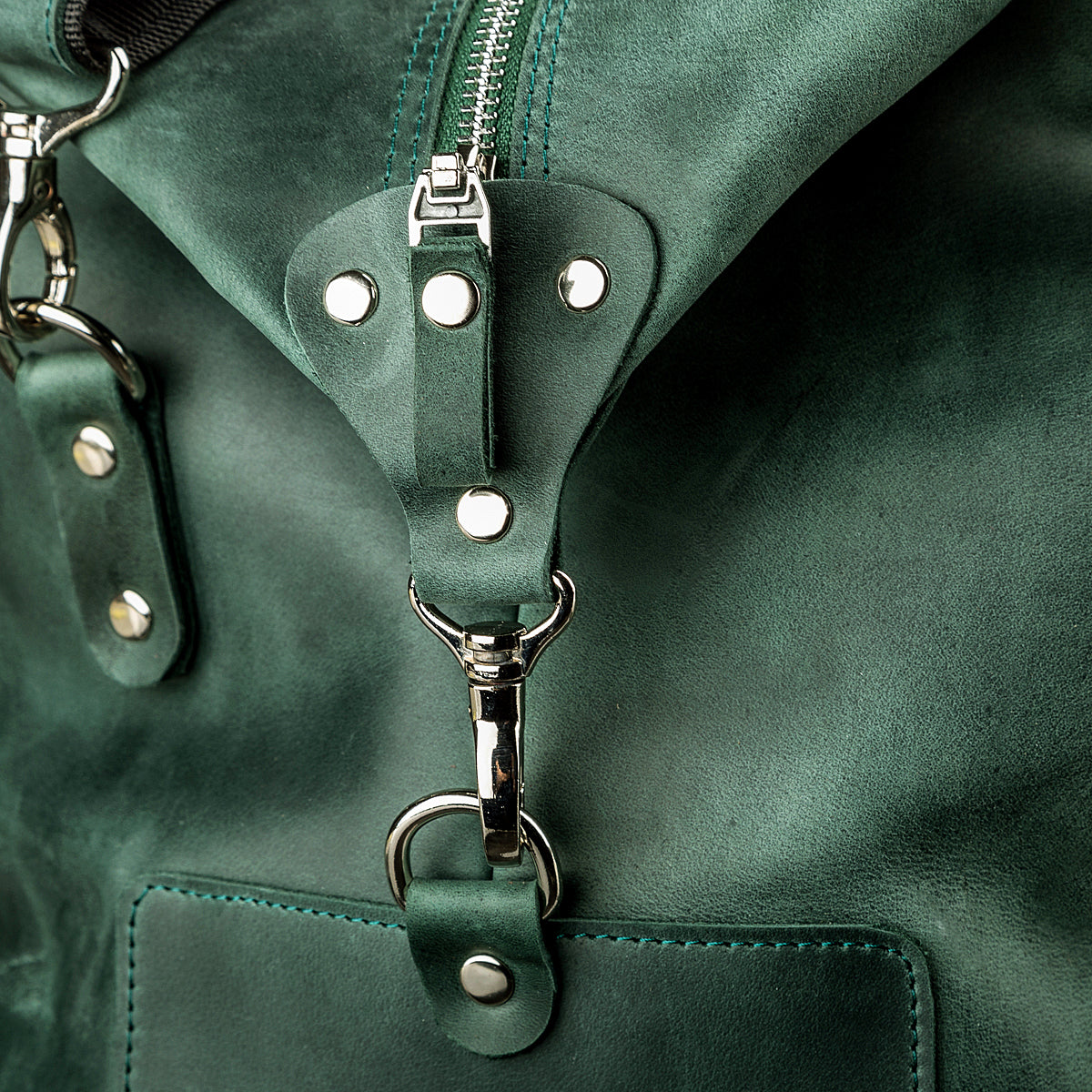 Travel Bag SHVIGEL 11128 Green Natural Leather Durable Design from Ukraine