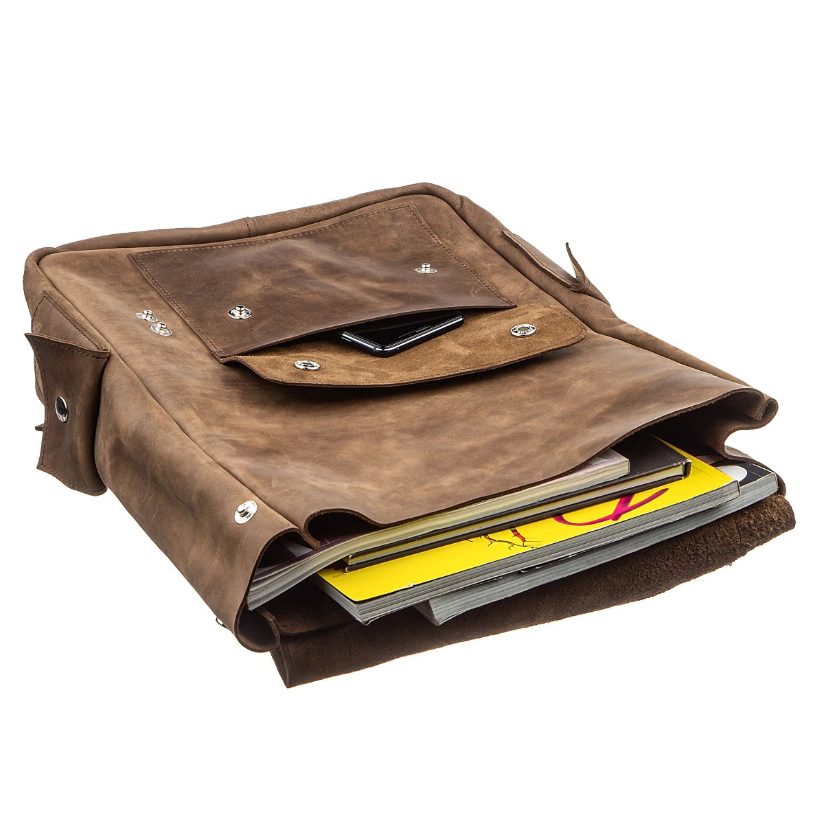 Vintage Effect Backpack SHVIGEL 13947 Brown Natural Leather Handmade in Ukraine