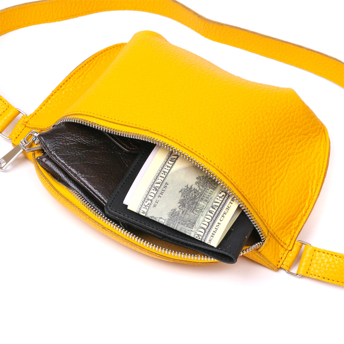 Bright Yellow Women's Leather Banana Bag SHVIGEL 16377 - Natural Leather, Ukraine