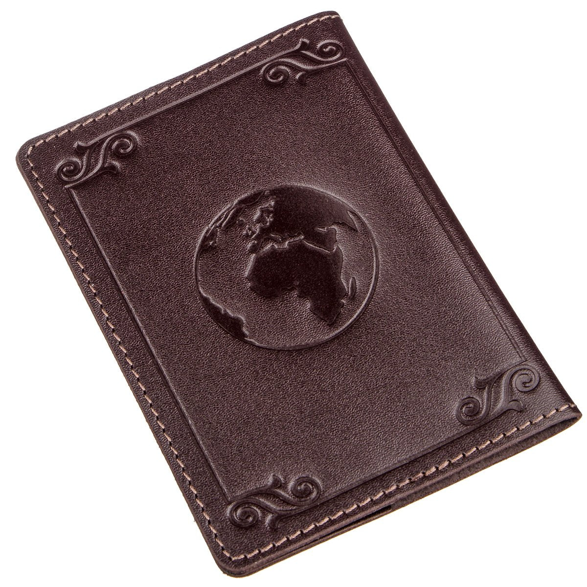 Leather Passport Holder with Card and Frame SHVIGEL 13983 Brown Natural Leather for Passport from Ukraine