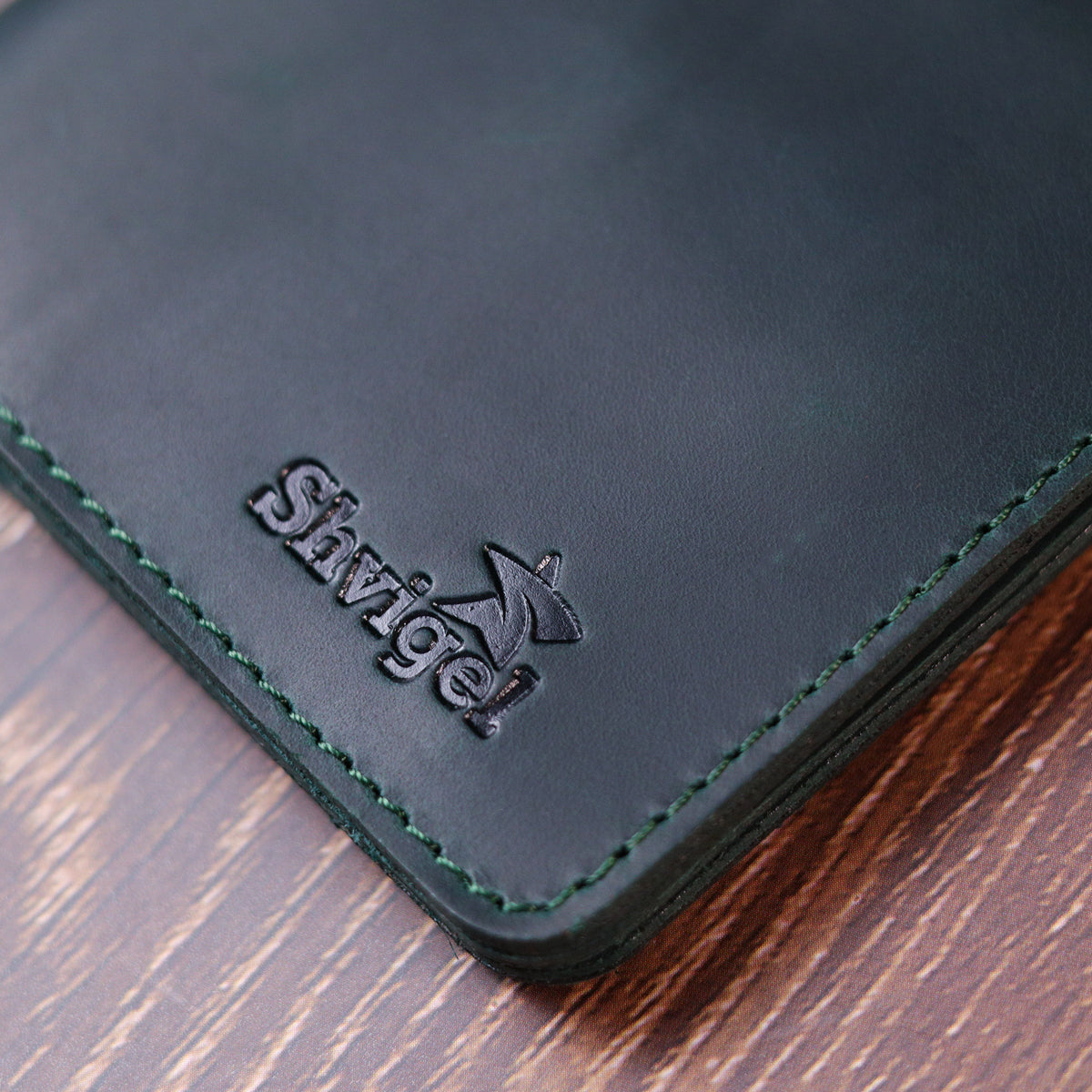 Vintage Leather Wallet SHVIGEL 16603 Green - Handmade in Ukraine, Genuine Leather