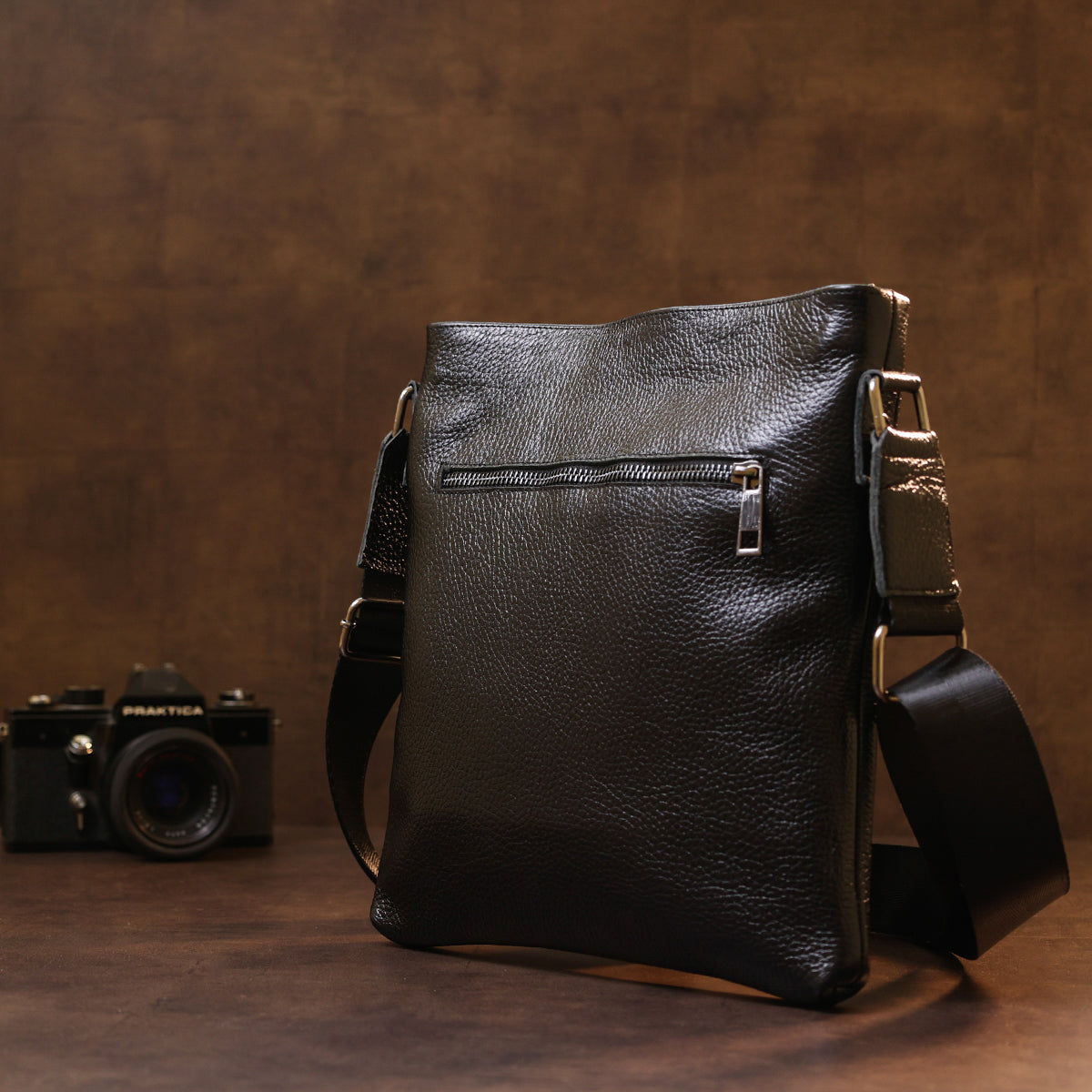 Leather Crossbody Bag SHVIGEL 11603 Black, Durable Natural Leather, Made in Ukraine