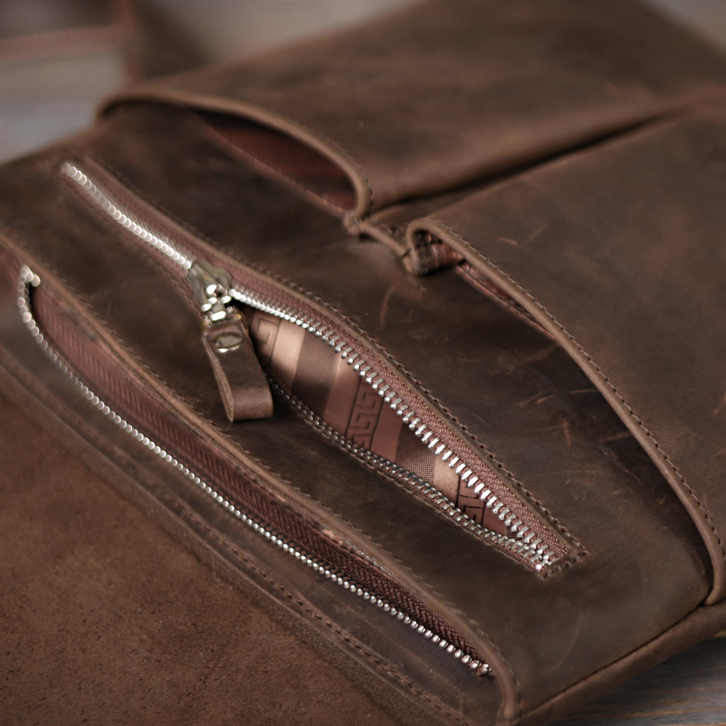 Vintage Leather Bag SHVIGEL 00998 Brown Natural Leather, Made in Ukraine
