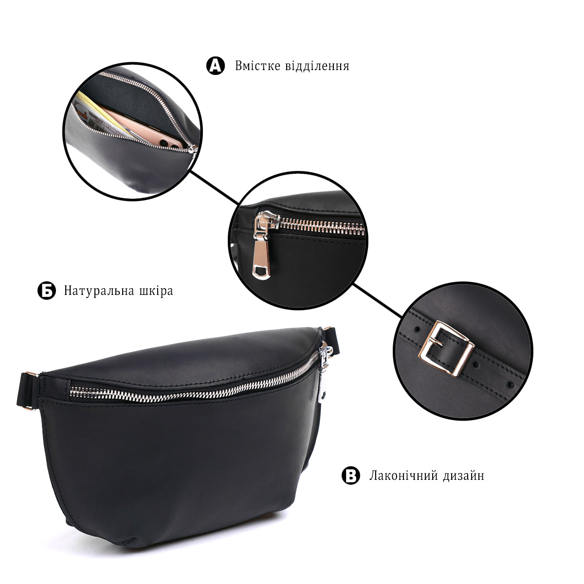 Vintage Women's Waist Bag SHVIGEL 16394 Black Genuine Leather Stylish Design