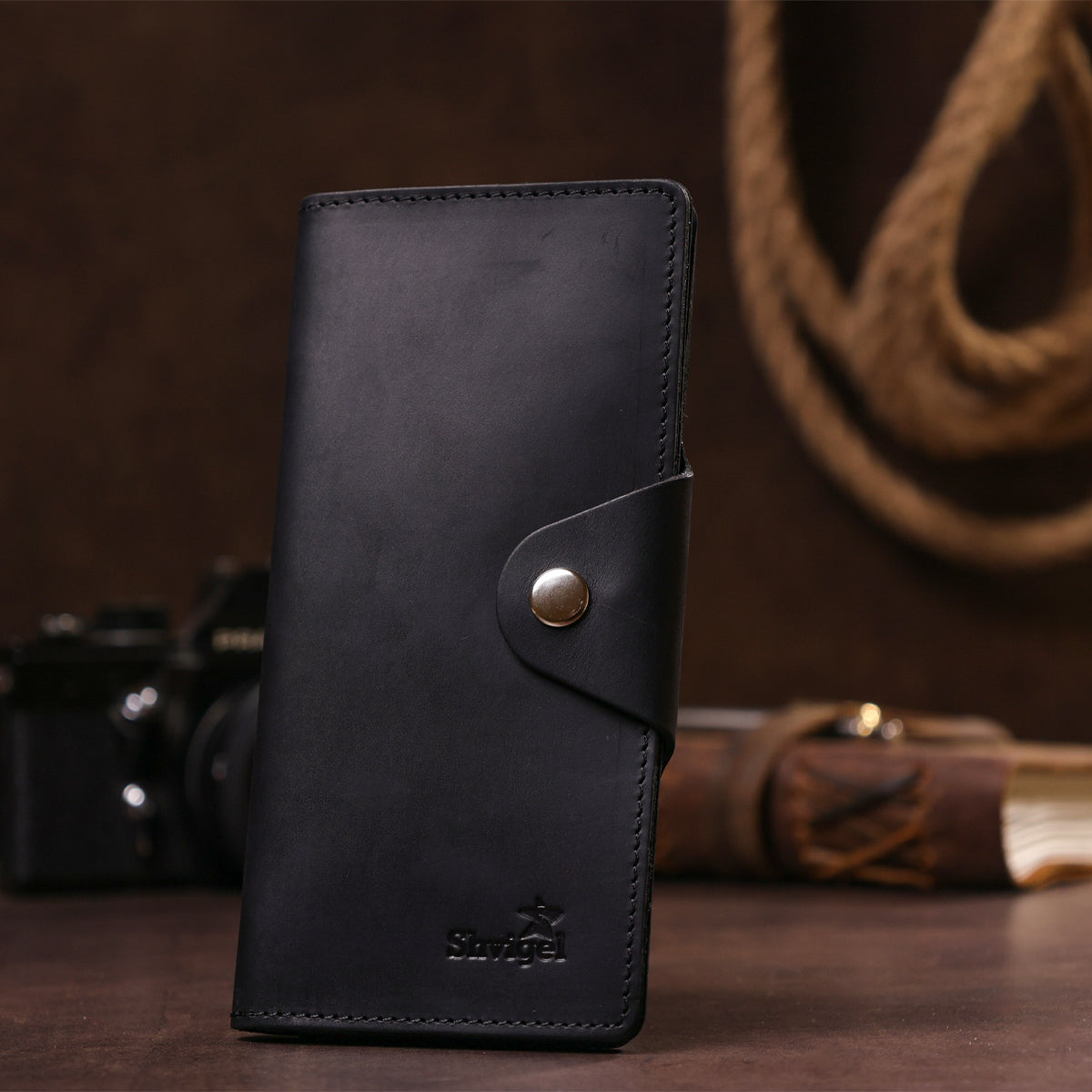 Vintage Leather Wallet SHVIGEL 16165 Black Natural Leather for Men