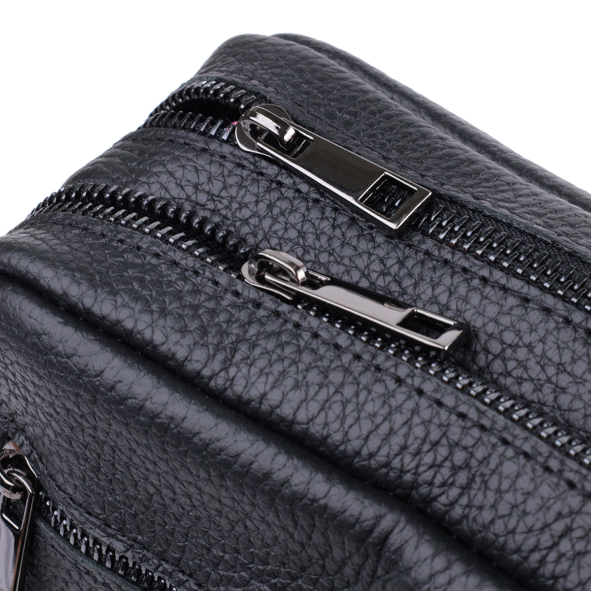 Men's Messenger Bag by SHVIGEL 22847 - Black Grain Leather - Ukrainian Craftsmanship
