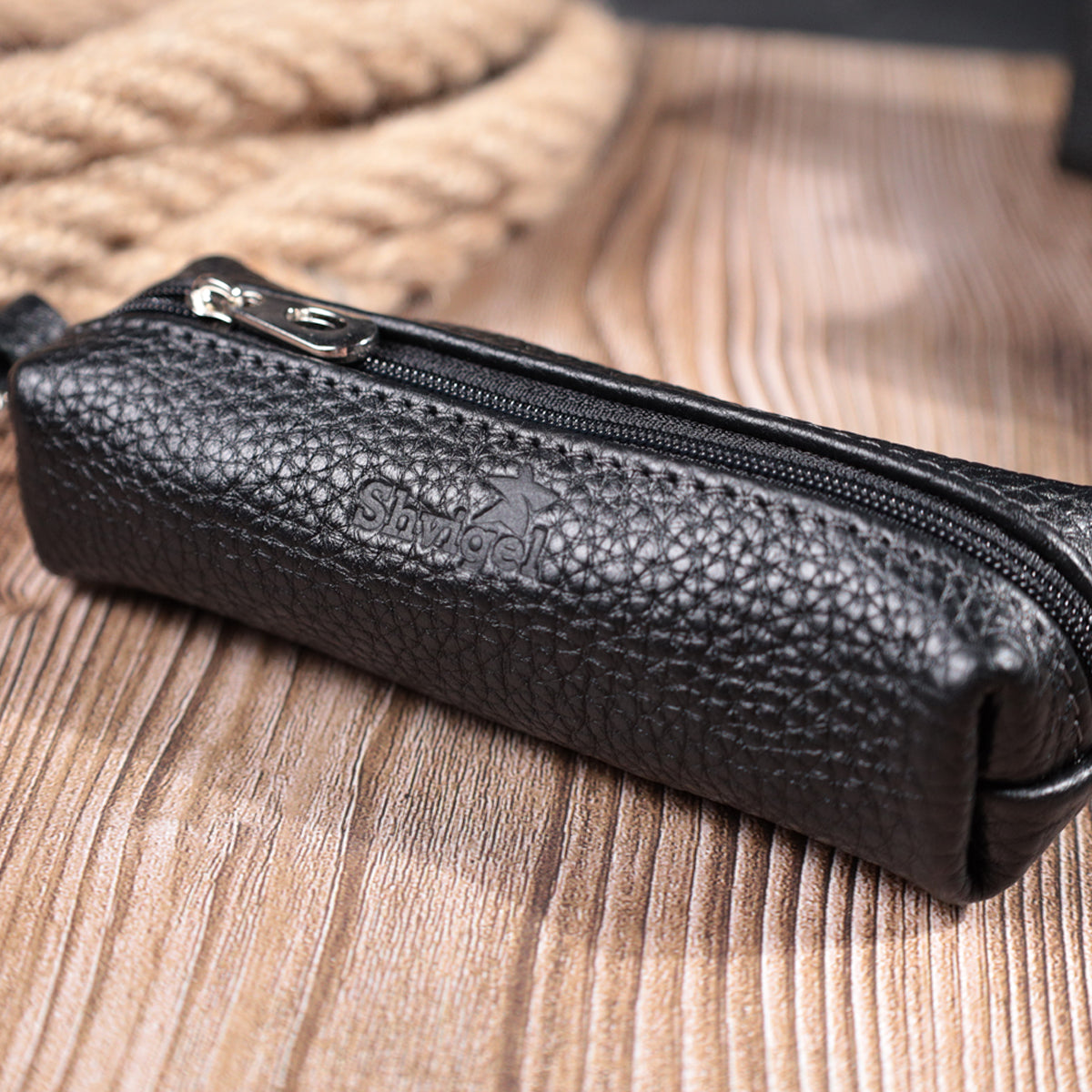 Spacious Unisex Key Holder SHVIGEL 16227 Black Natural Leather for Keys