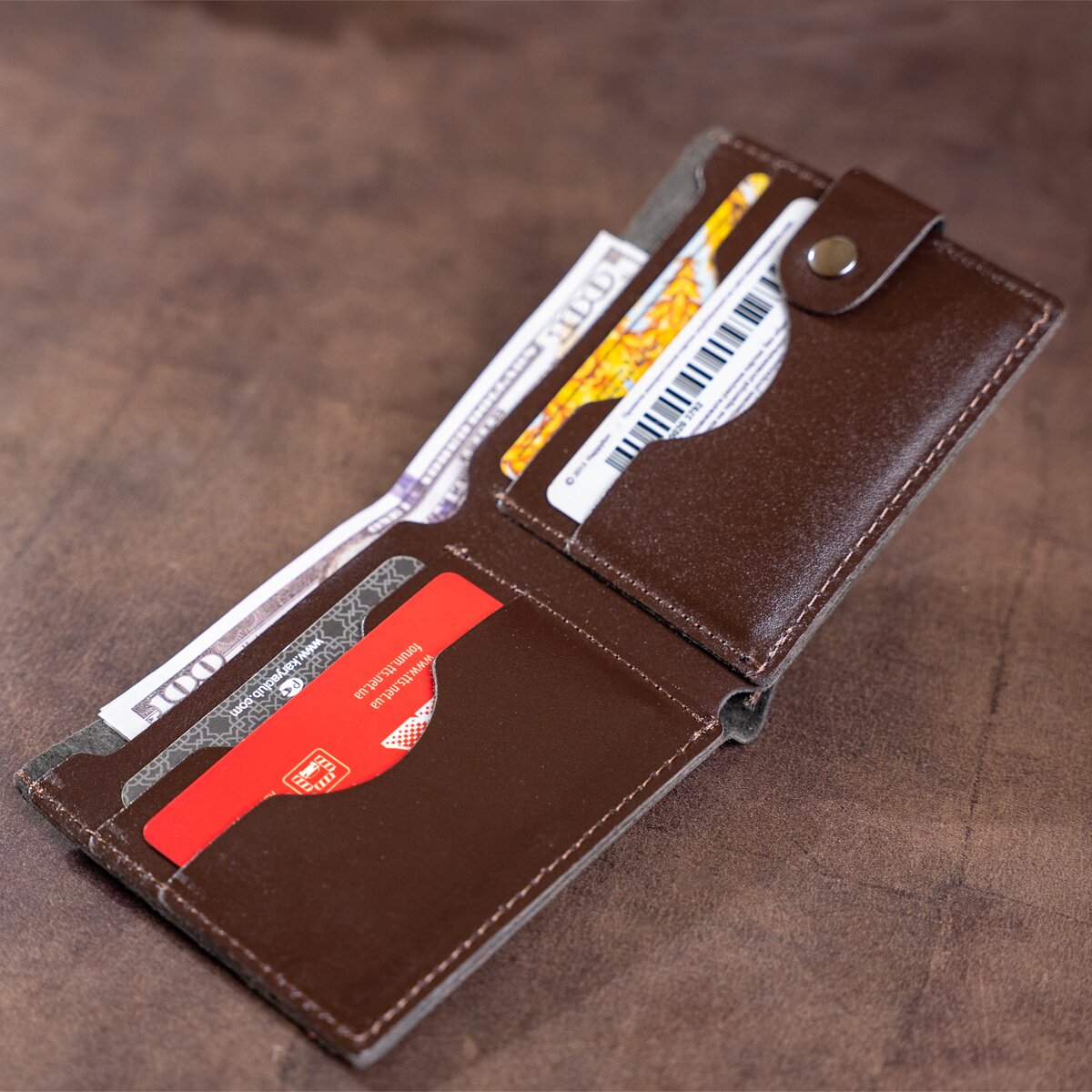Horizontal Men's Wallet SHVIGEL 16214 Brown Genuine Leather Handmade from Ukraine