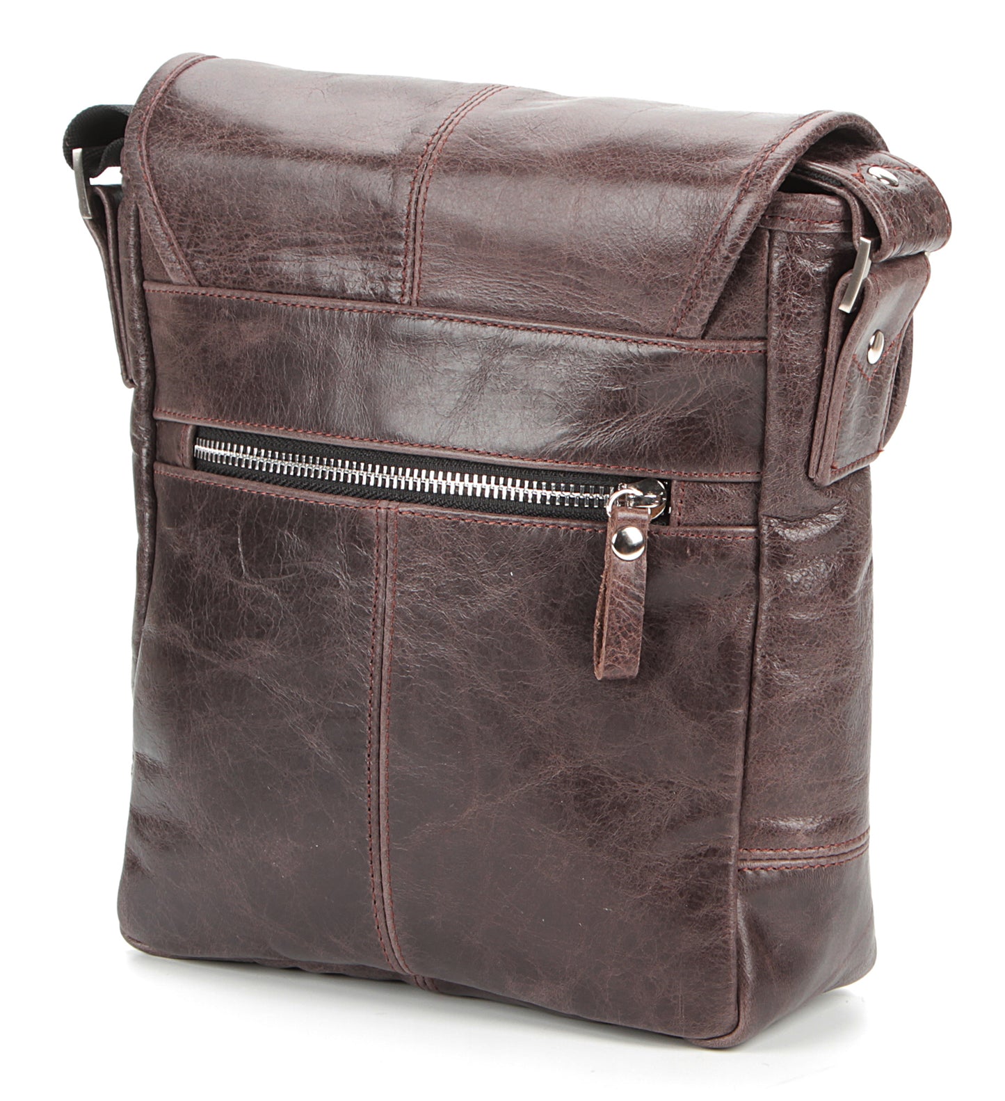 Leather Bag SHVIGEL Model 00855 Brown Genuine Leather Made in Ukraine