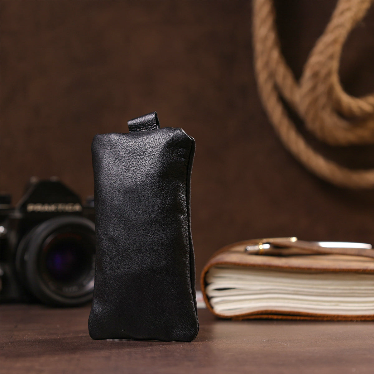Spacious Leather Key Holder SHVIGEL 15203 Black Made in Ukraine with Natural Leather Material