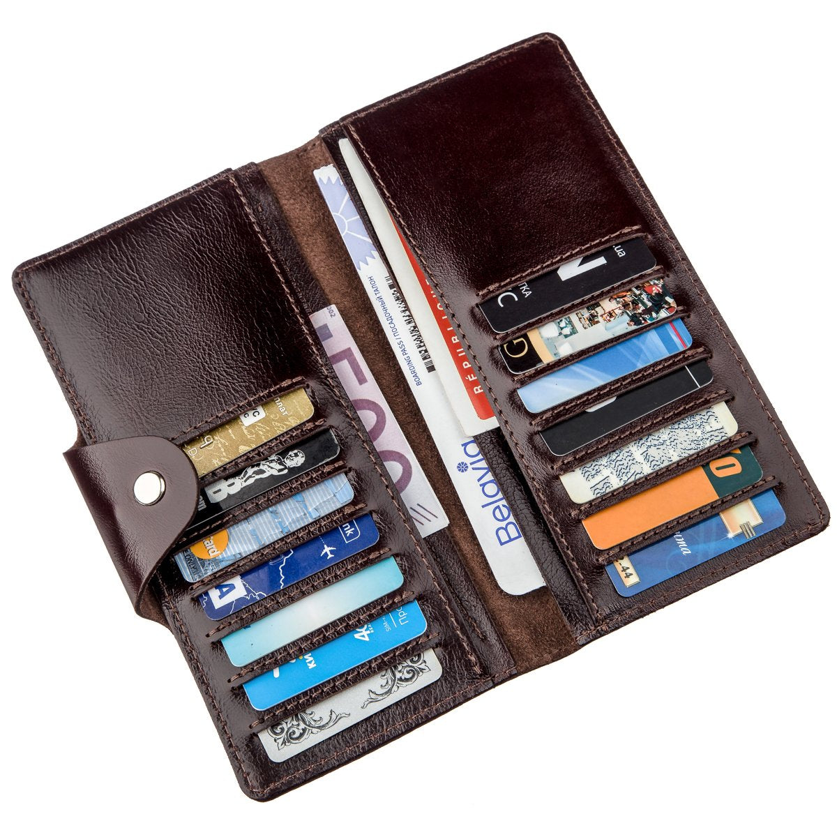 Vertical Men's Wallet SHVIGEL 16175 Brown Natural Leather with Snap Closure