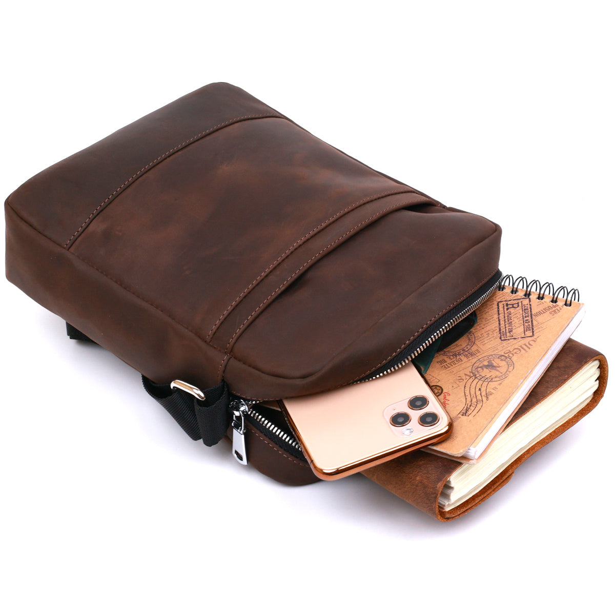 Vintage Leather Men's Bag SHVIGEL 16332 Brown - Genuine Leather Made in Ukraine