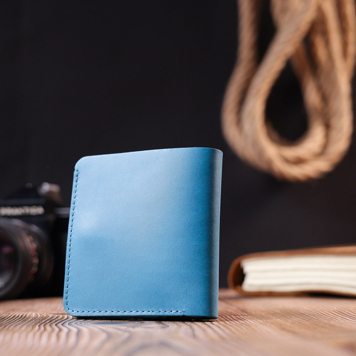 Vintage Leather Wallet SHVIGEL 16605 Blue Natural Leather Made in Ukraine