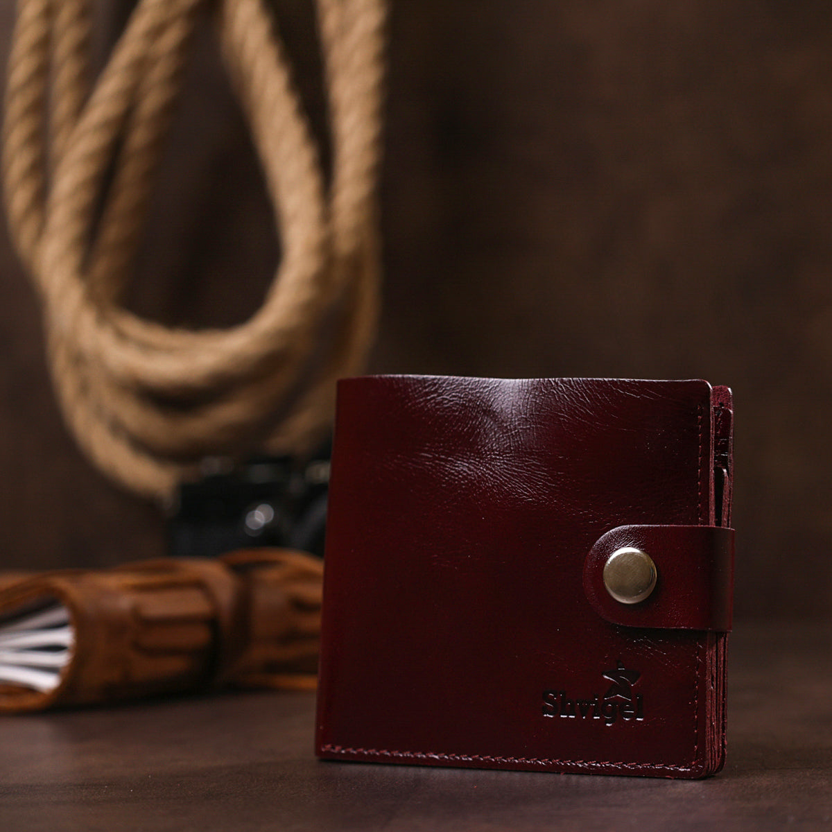 Stylish Leather Wallet SHVIGEL 16442 Burgundy Natural Leather Quality Finish