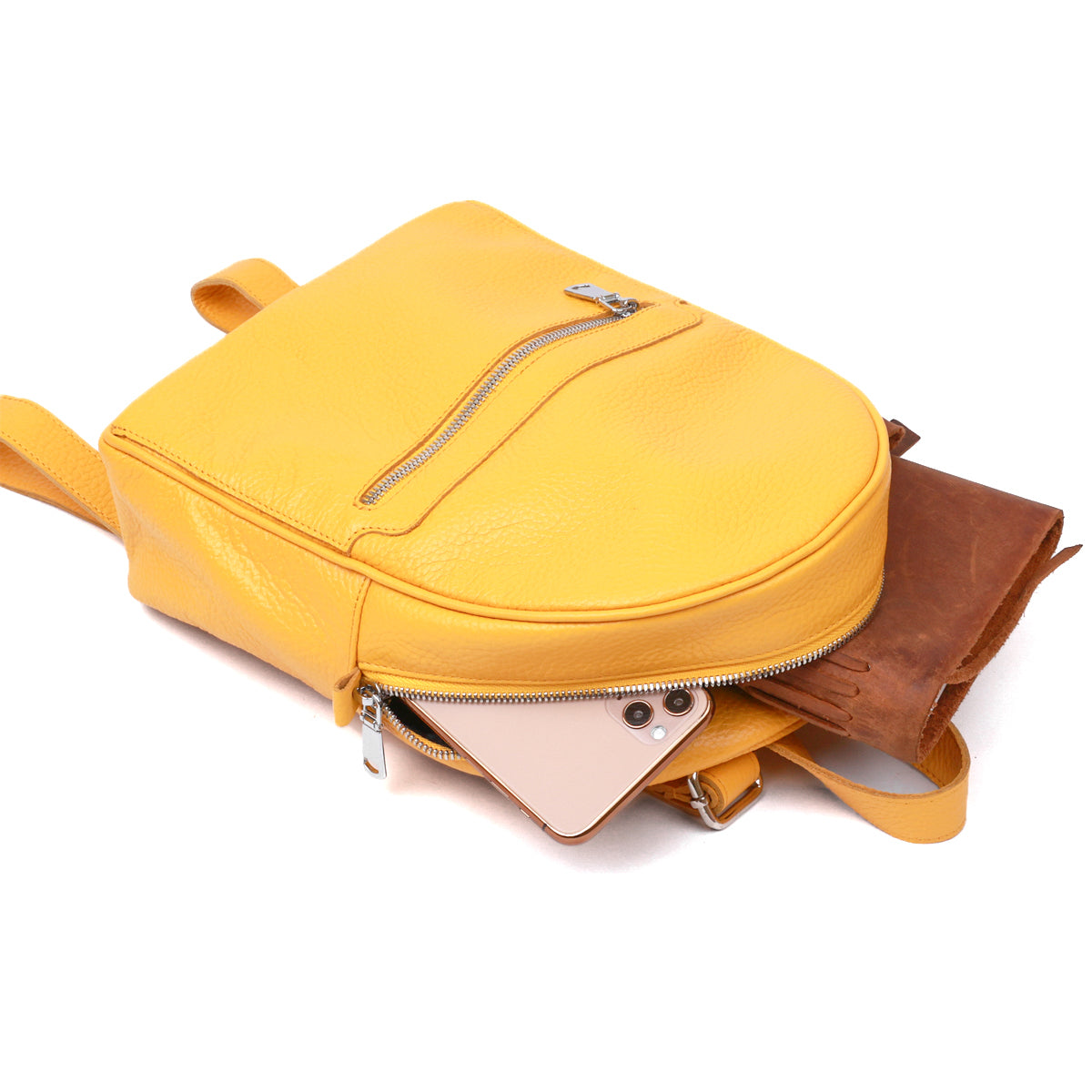Practical Women's Backpack SHVIGEL 16306 Yellow Natural Leather Design